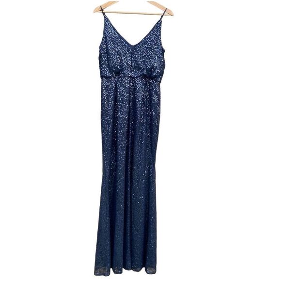 Adrianna Papell Women's Size 4 Navy Blue Sequin sleeveless Maxi Evening Gown - Picture 1 of 6